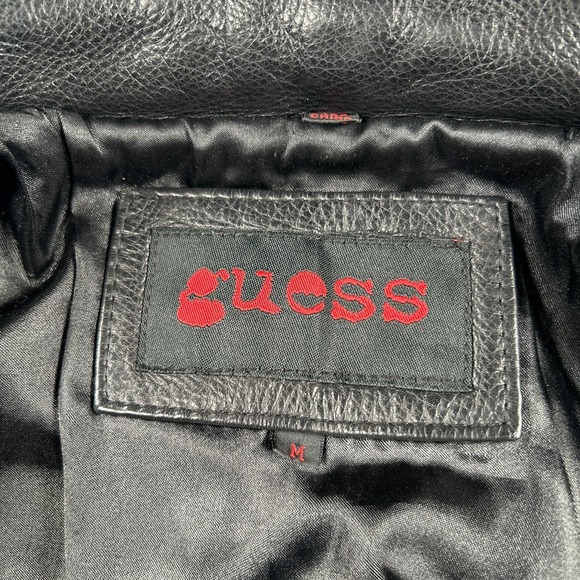 Vintage Guess Leather Jacket Women Medium Black Bomber Biker Motorcycle Goth Y2K - Picture 3 of 8